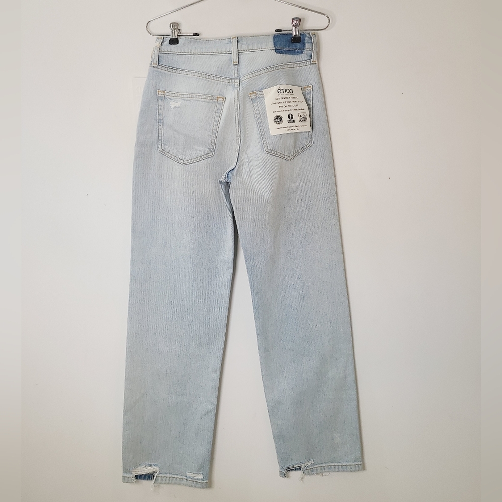 Etica Tyler Vintage Straight Jeans Blue Seafoam Sz 25 NWT $238 Distressed - Picture 5 of 16